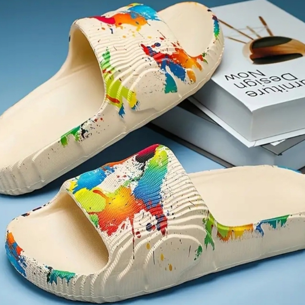 Open Toe Pillow Slippers, Colorful Thick Soled Platform Slides, Casual Pool Bath